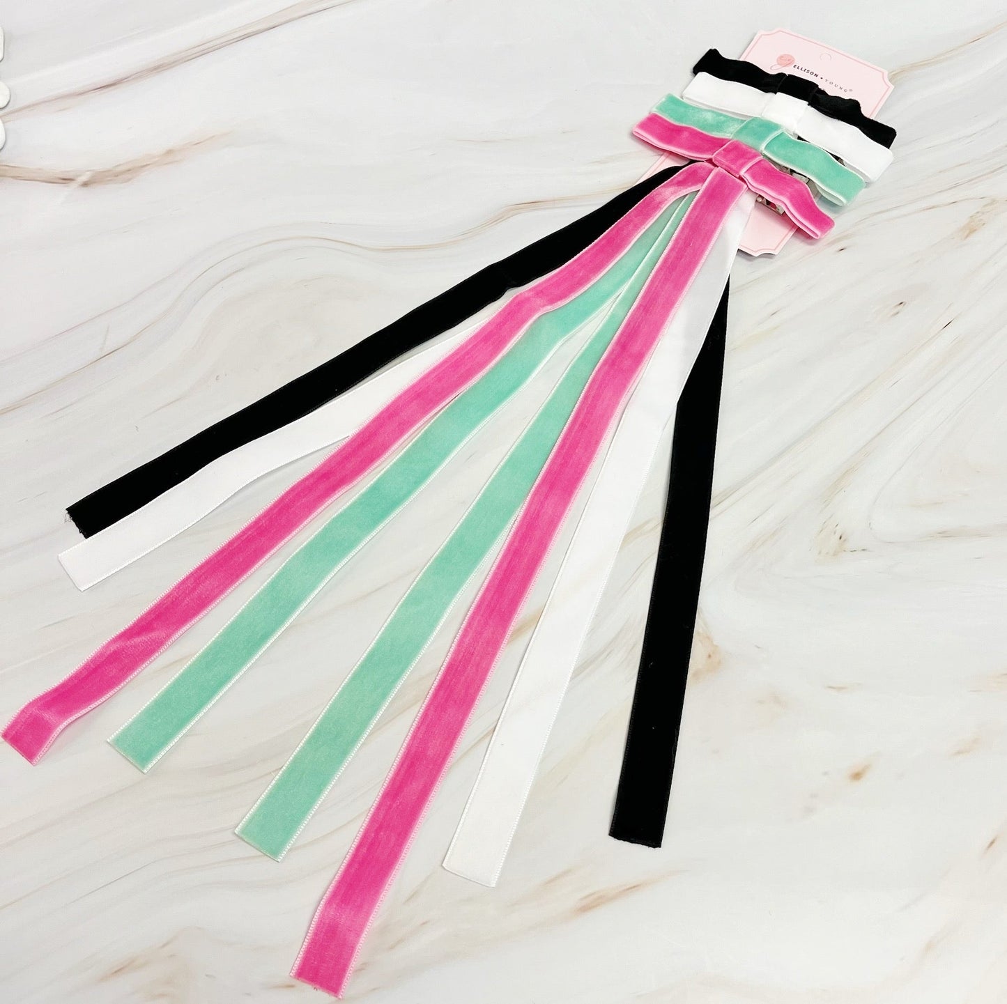 Long and Slim Velvet Bow Hair Clip Set of 4