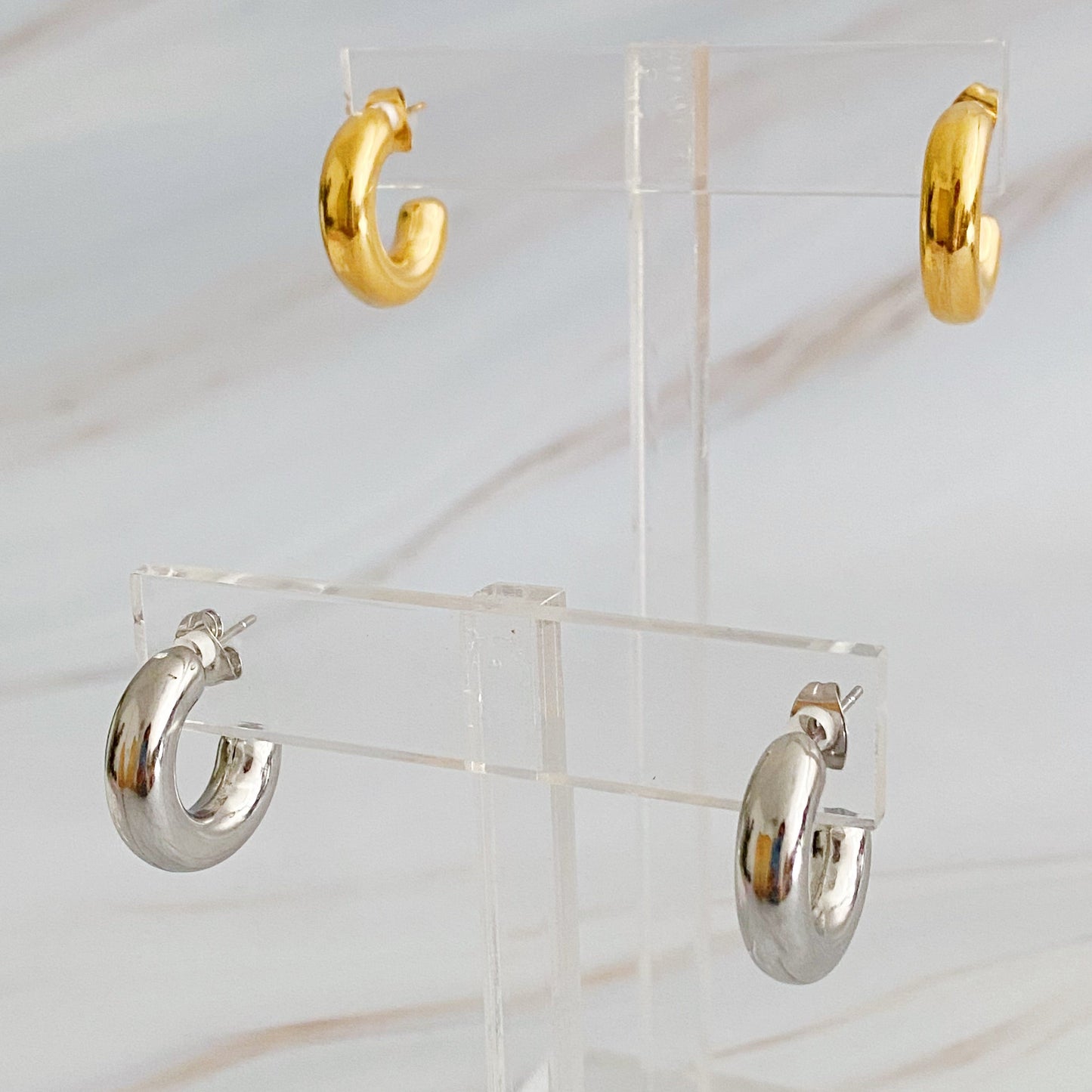 Smaller Polished Hollow Hoop Earrings